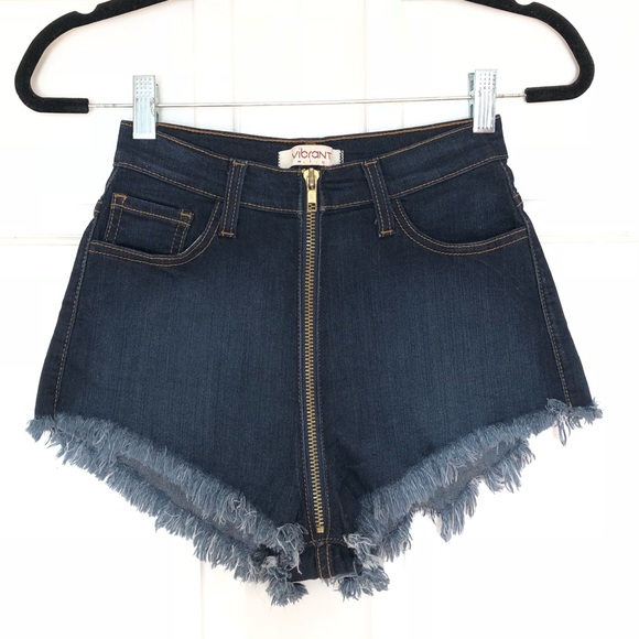 Vibrant Pants - Vibrant High Waist Jeans Dark Denim Cutoff Shorts